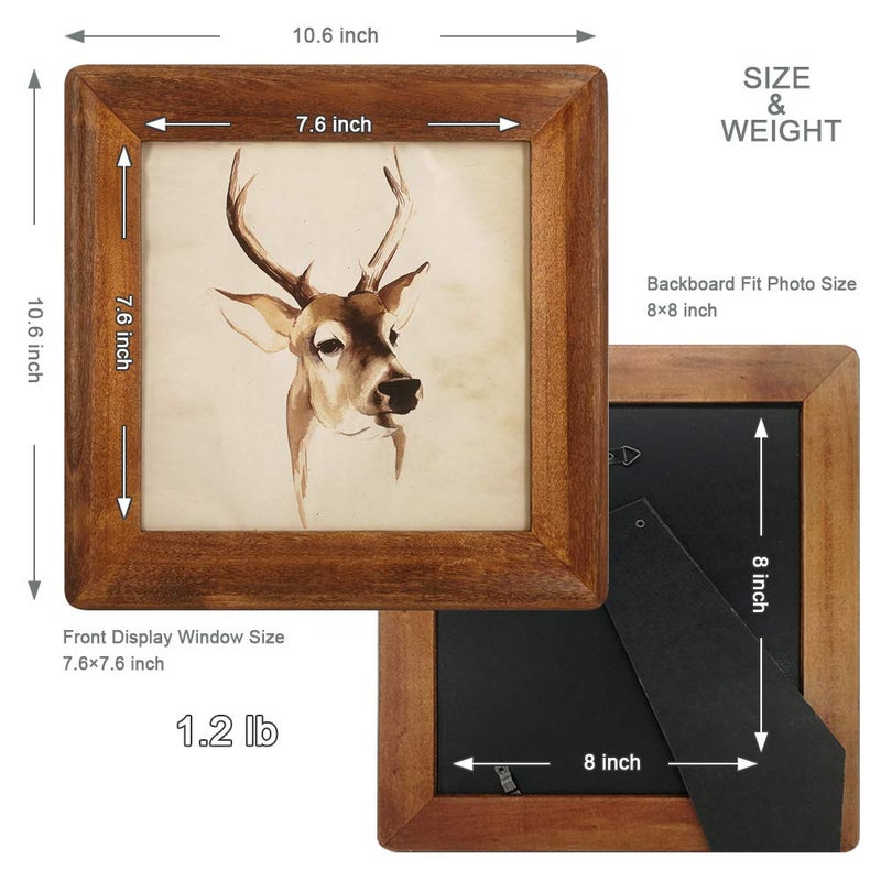 icheesday 8x8 Picture Frames, Rustic Wooden Square Photo Frame with Real Glass Front,Wall and Tabletop (Brown) - Image 2
